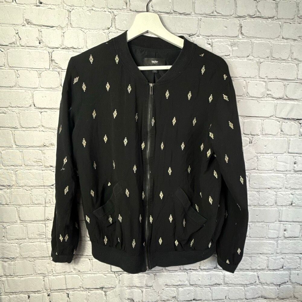 Mossimo Embroidered Black and Silver Bomber Jacket Size Medium  B